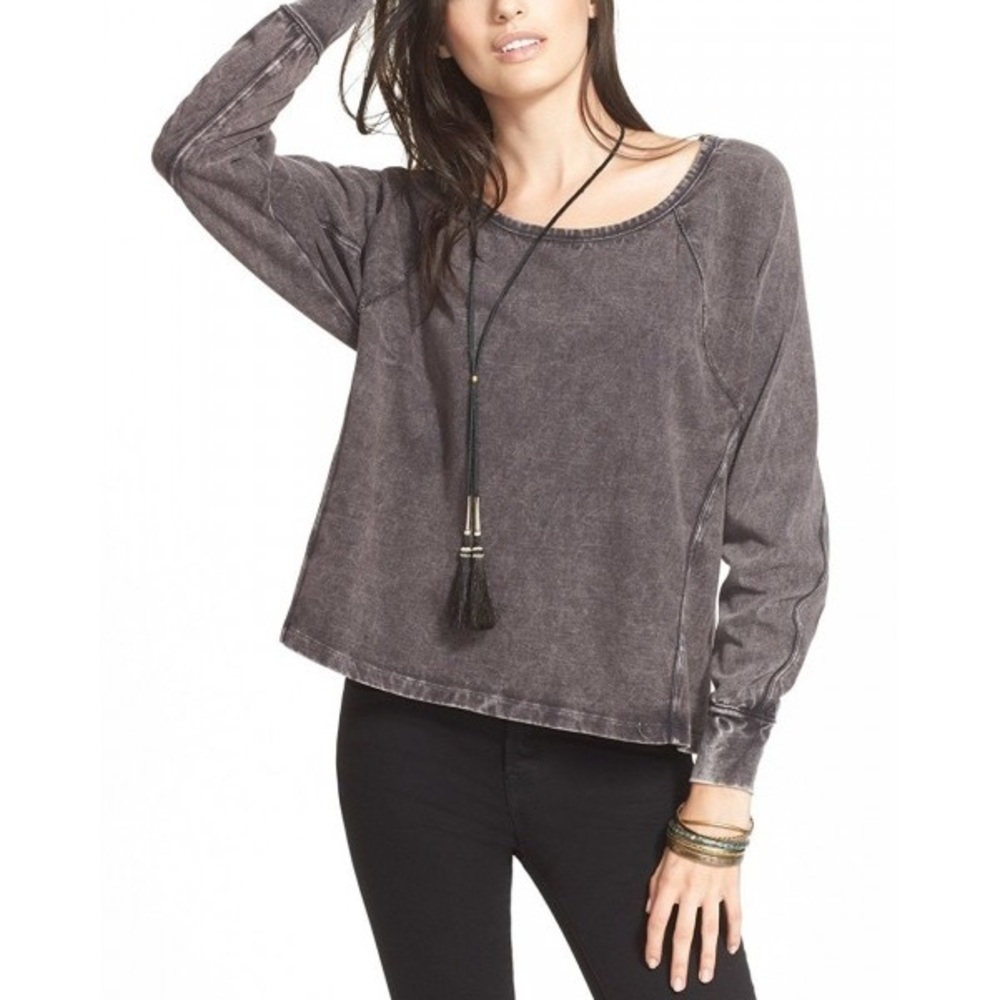 We The Free Black Acid Wash Dolman Sleeve Swing Shirt Top - Picture 4 of 9